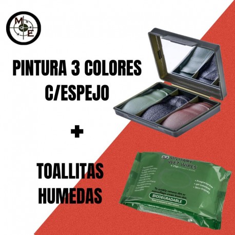 PACK PINTURA 3 COLORES CON ESPEJO + TOALLITAS HUMEDAS