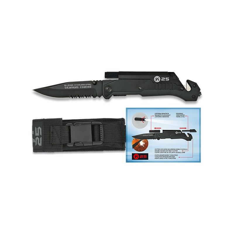 NAVAJA TACTICA CON LINTERNA Y PEDERNAL